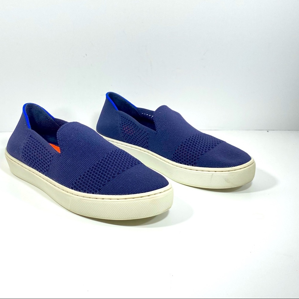 Rothys Maritime Lattice Slip On Shoes Navy Blue Womens 5.5 W Knit Loafer Sneaker